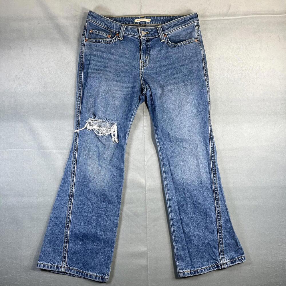 Levis Premium Noughties Bootcut Jeans Women 32 Blue Flap Pocket Western Big E